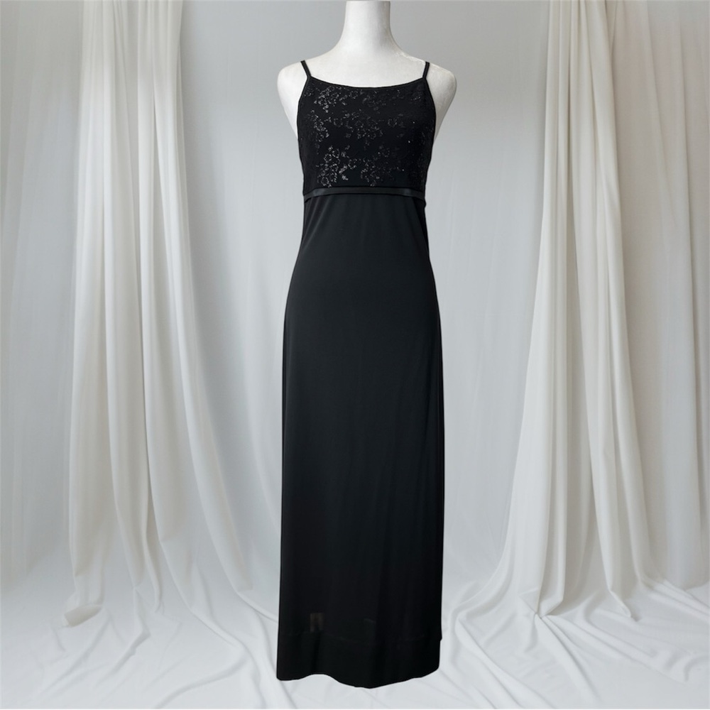 Vintage Y2K Byer Too! California Black Spaghetti Strap Maxi Formal Dress Sz. M - Picture 2 of 10